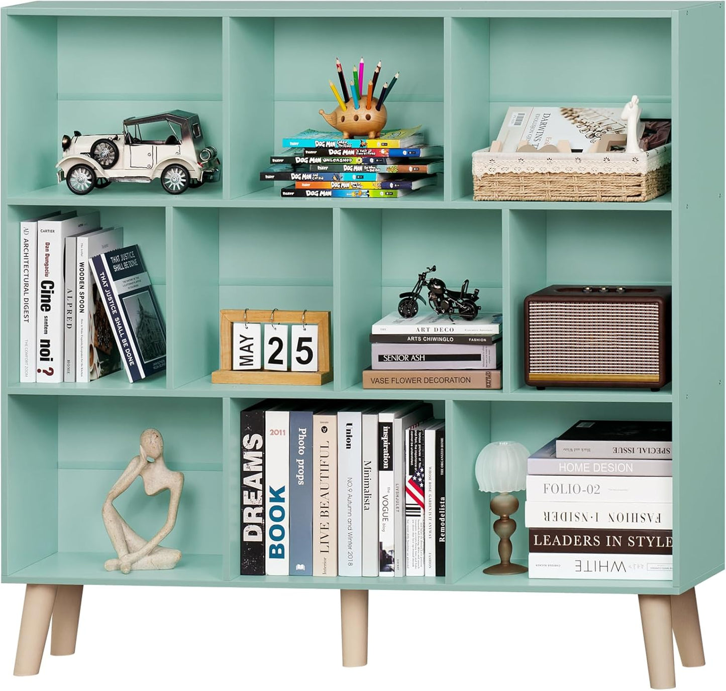 LEYAOYAO 10 Cube Bookshelf: Modern Wide Bookcase for Storage