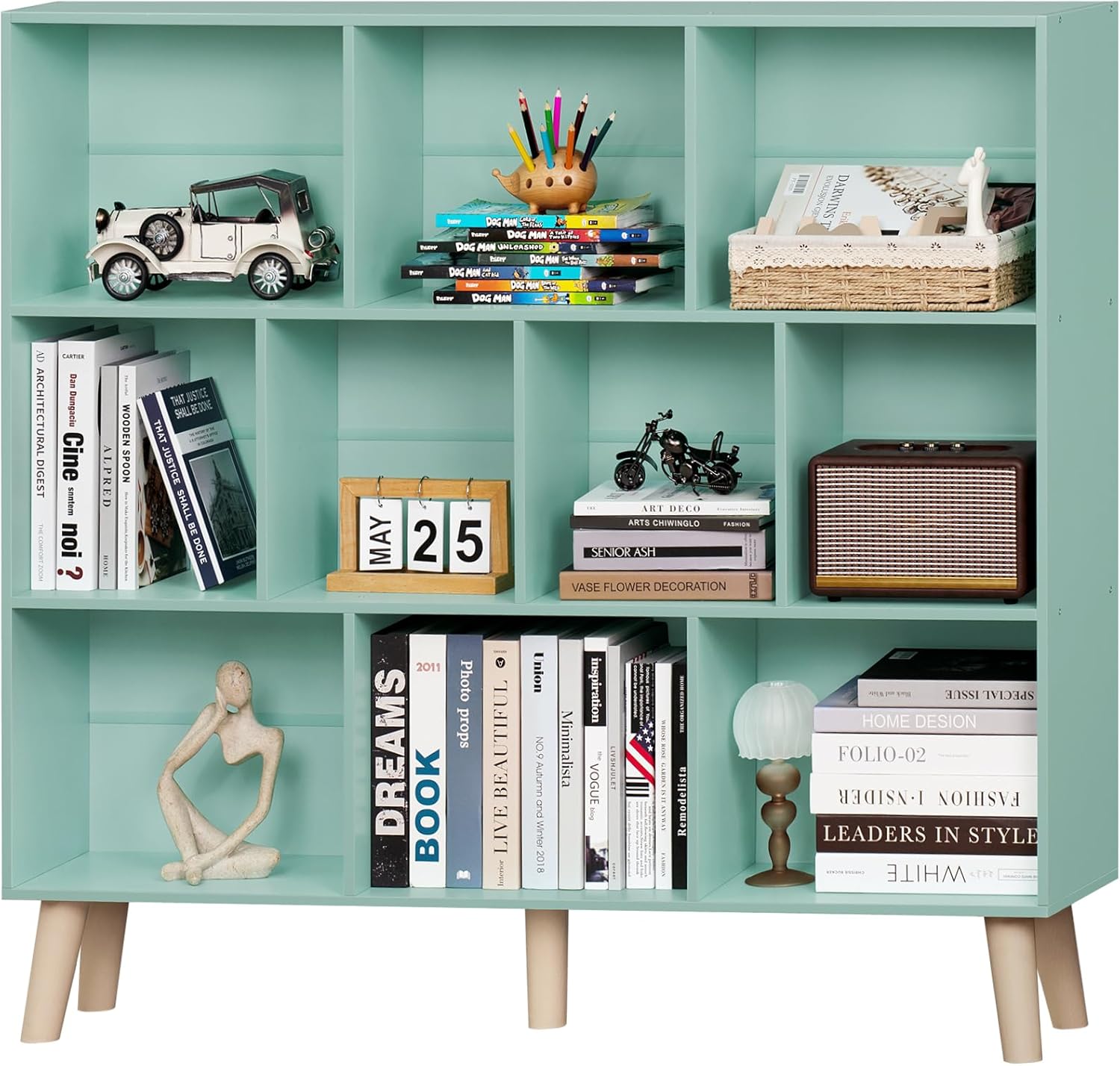 LEYAOYAO 10 Cube Bookshelf: Modern Wide Bookcase for Storage