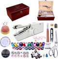 Handheld Sewing Machine with Elegant Wooden Box and 153-Piece Kit