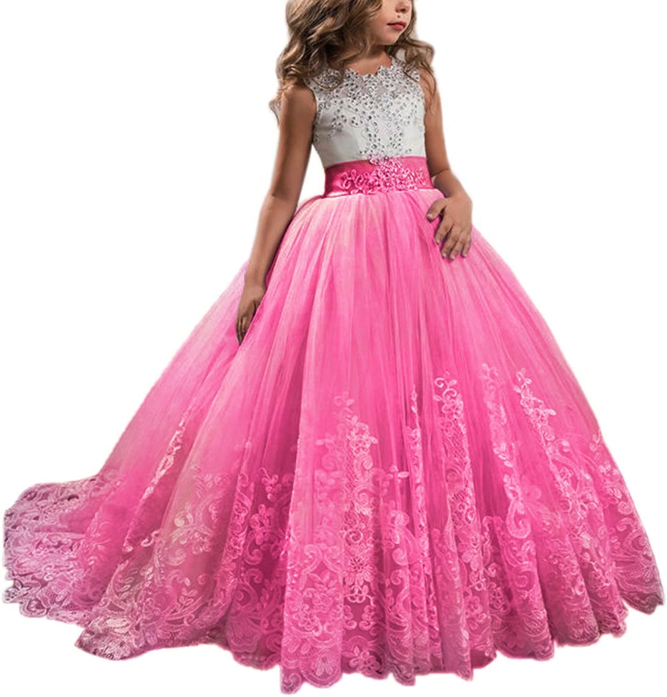 Princess Lilac Long Girls Pageant Dresses for Kids Prom Events
