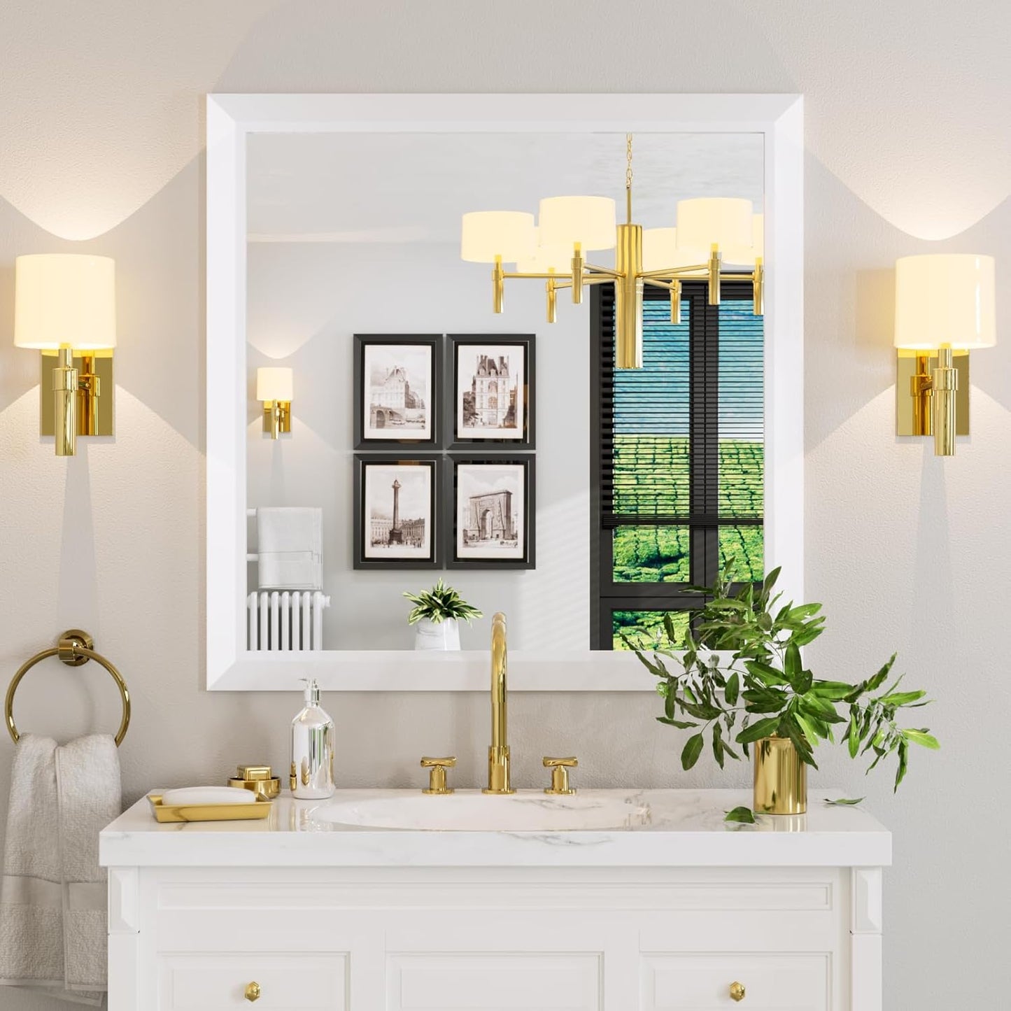 Amorho Bathroom Mirror 36x36 Inch Thick Metal Frame Design