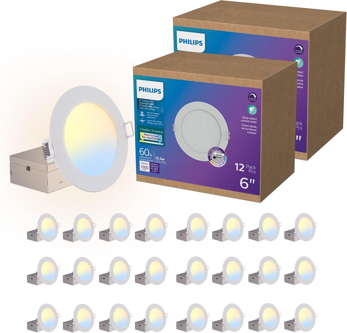 Philips LED 60W Slim Canless Downlight 24-Pack for Any Space