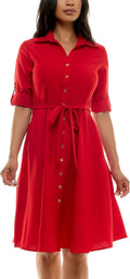 Sharagano Womens Button Front Pleated Shirt Casual Dress (Style 88Q8)