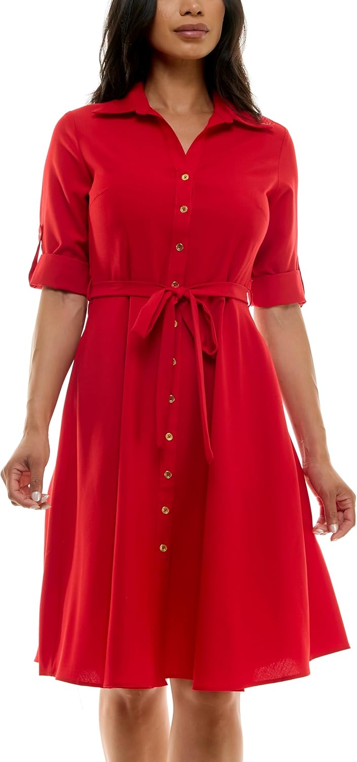 Sharagano Womens Button Front Pleated Shirt Casual Dress Review