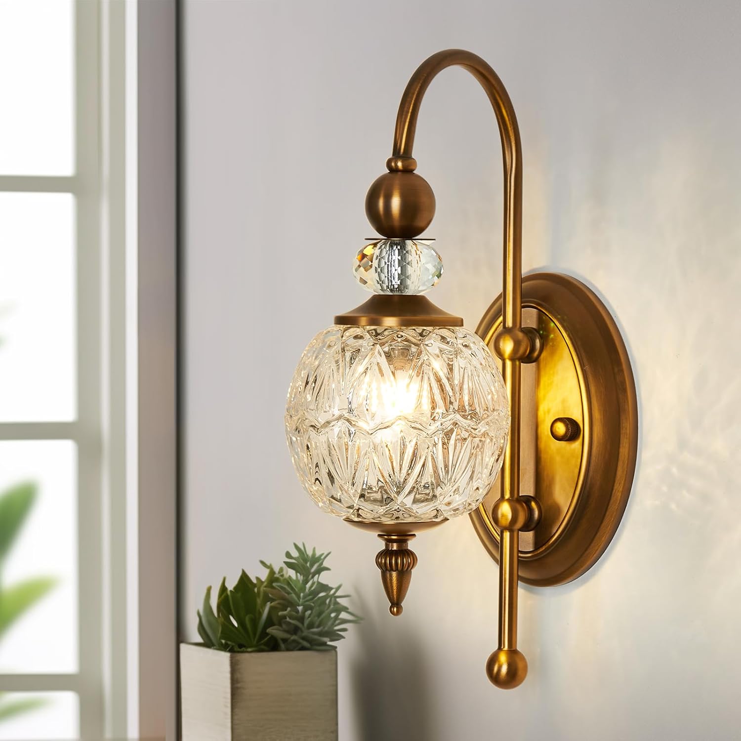Vintage Gold Wall Sconce with Glass Globe Shade for Any Room