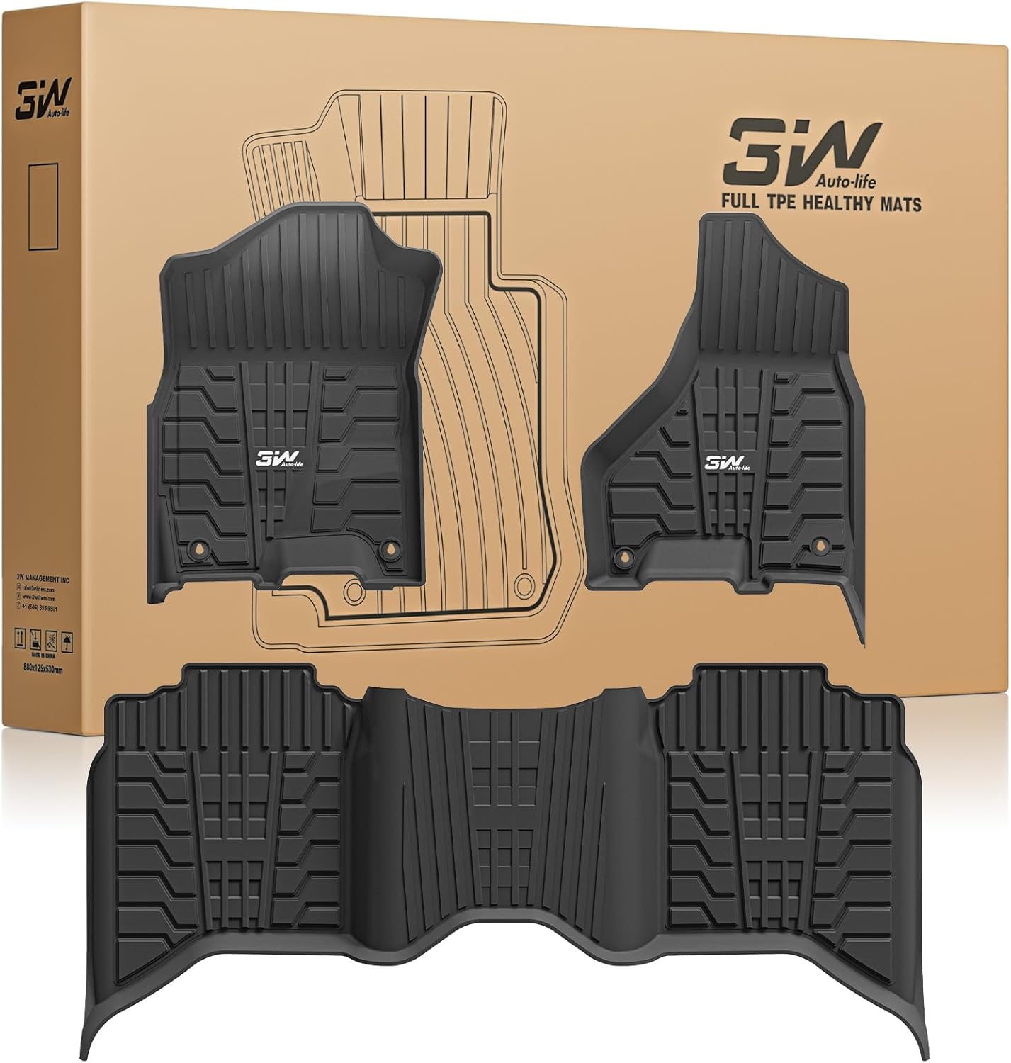 3W Floor Mats for 2019-2025 Ram 2500/3500 Crew Cab All Weather