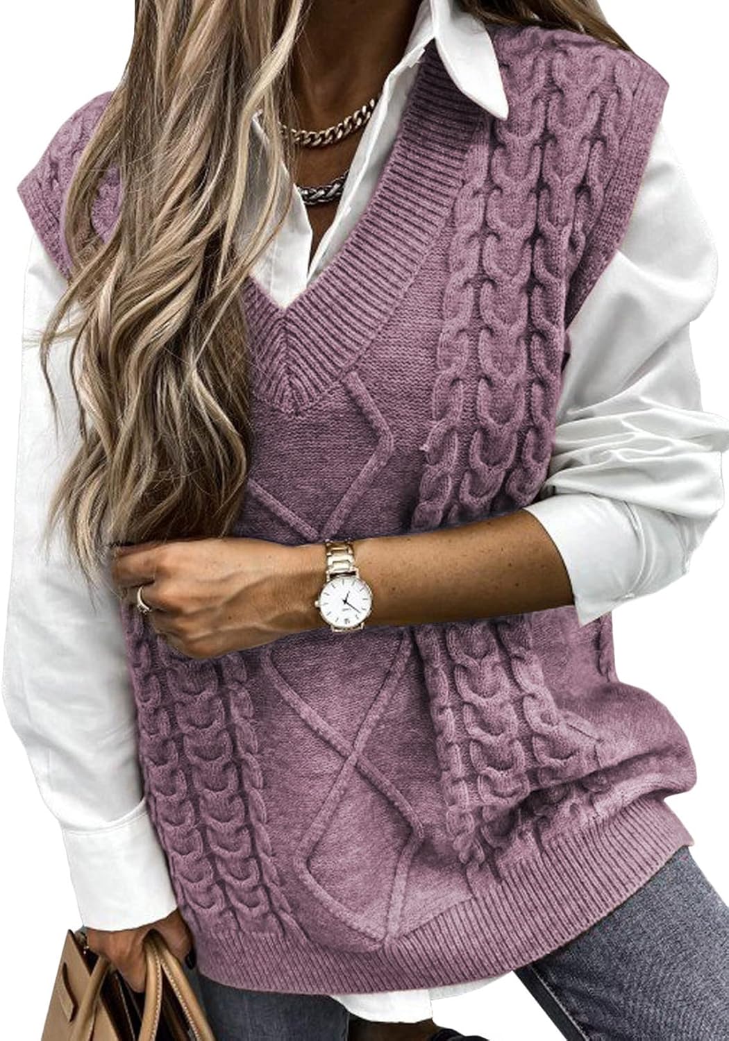EVALESS Oversized Sweater Vest for Women - Stylish V Neck Top