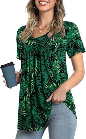 LONGYUAN Women Summer Casual Tops Short Sleeve Tunic Blouse