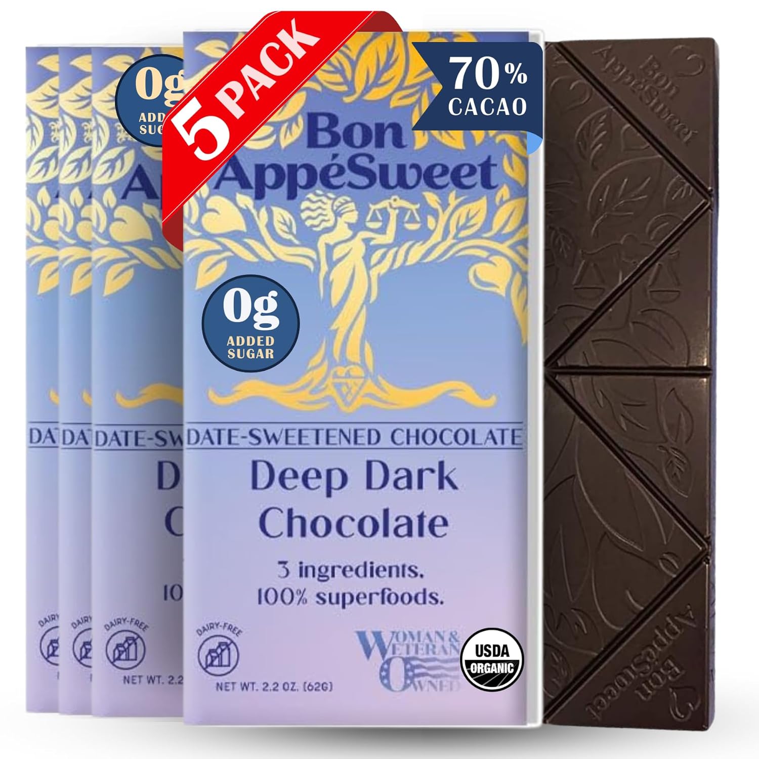 Bon Appesweet Date Sweetened Chocolate Bar - Deep Dark Delight