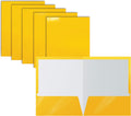 2 Pocket Glossy Yellow Paper Folders 25-Pack - Durable Presentation