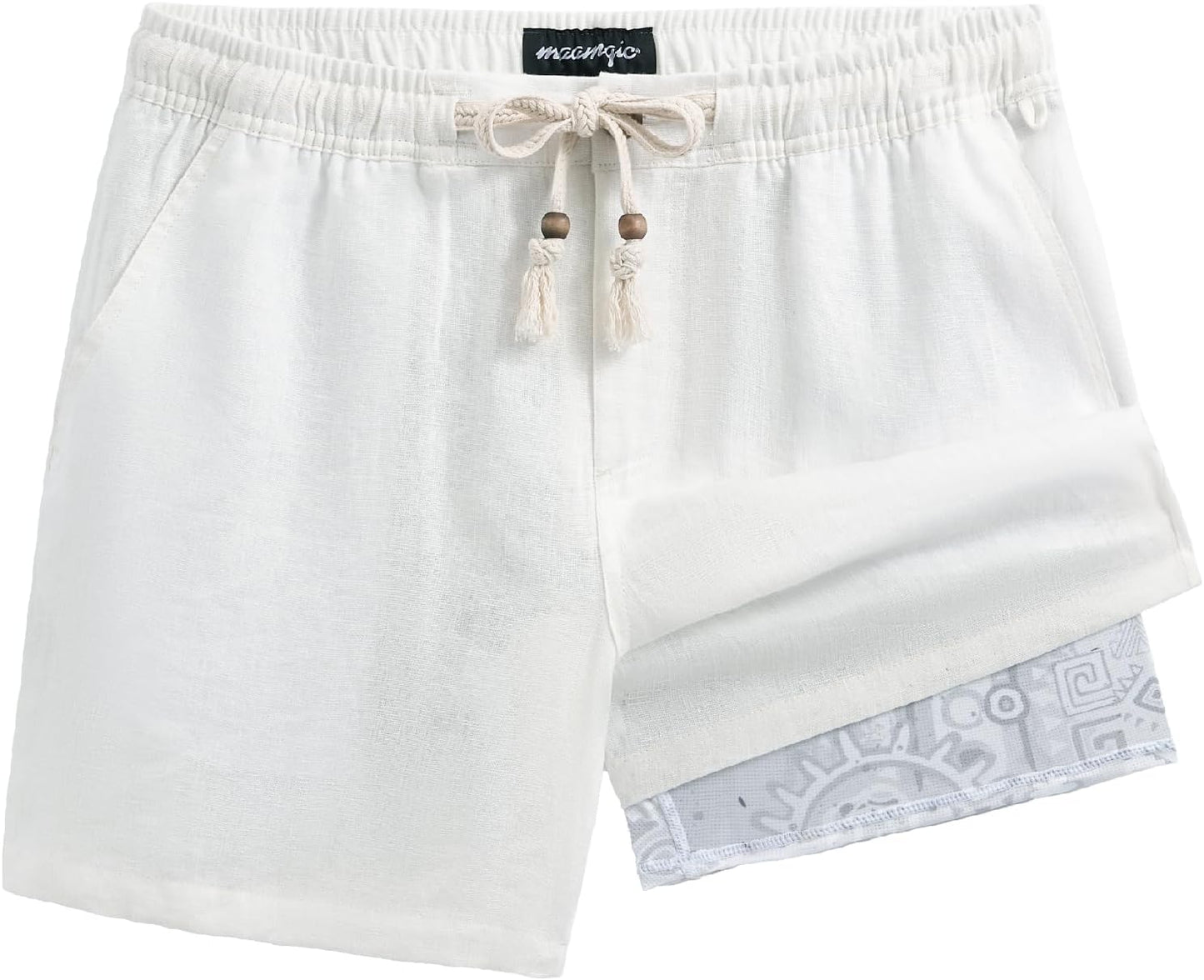 Mens Casual Linen Shorts with Elastic Waist and Pockets