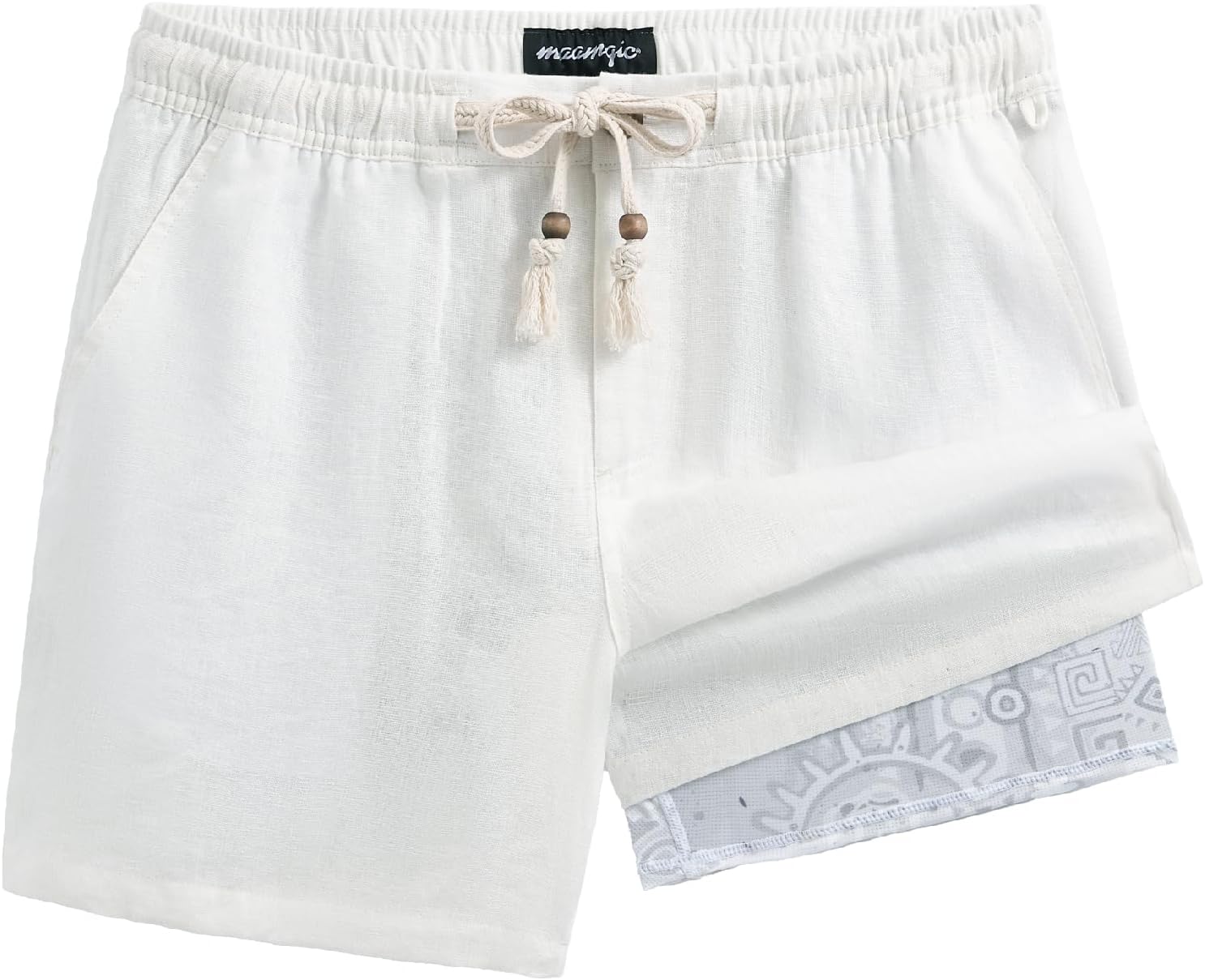 Mens Casual Linen Shorts with Elastic Waist and Pockets