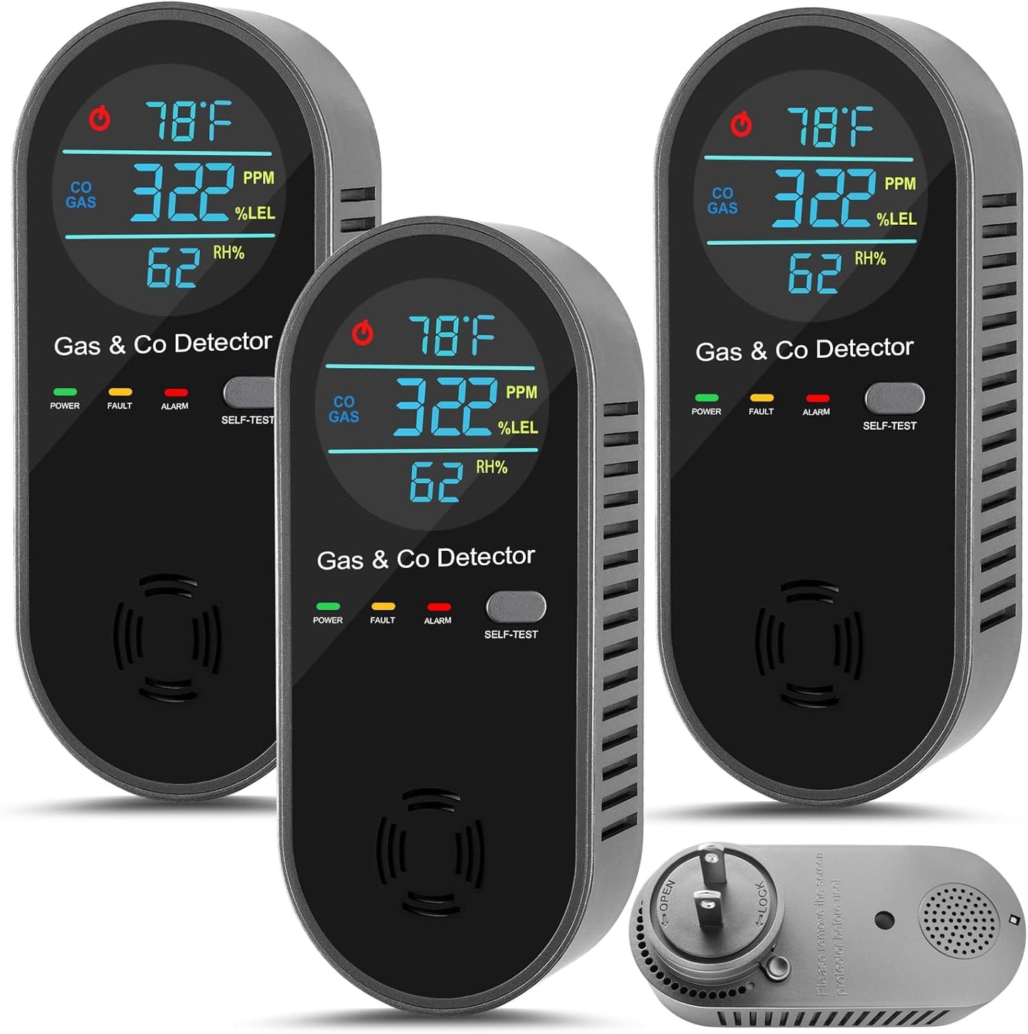 3 Pack Carbon Monoxide Detectors Plug In for Home Safety