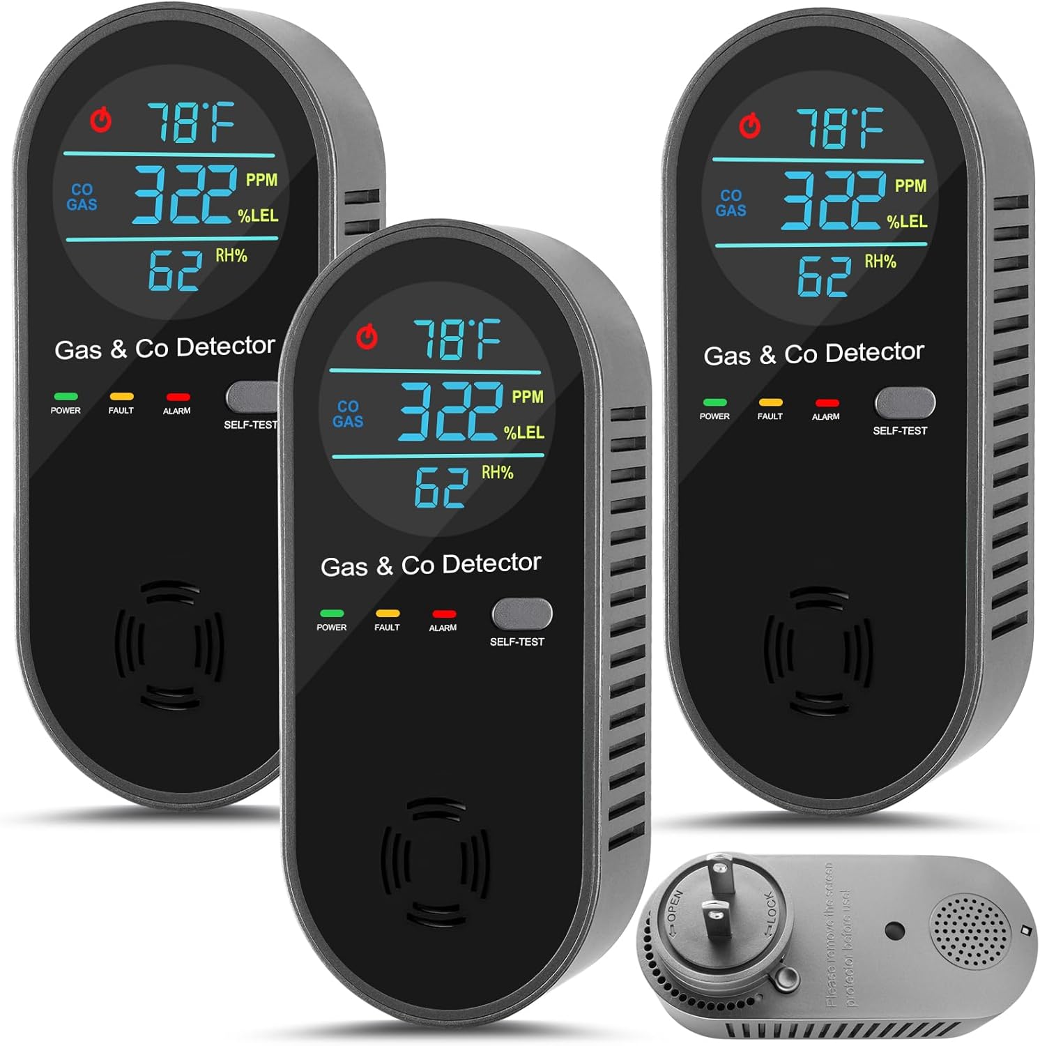 3 Pack Carbon Monoxide Detectors Plug In for Home Safety
