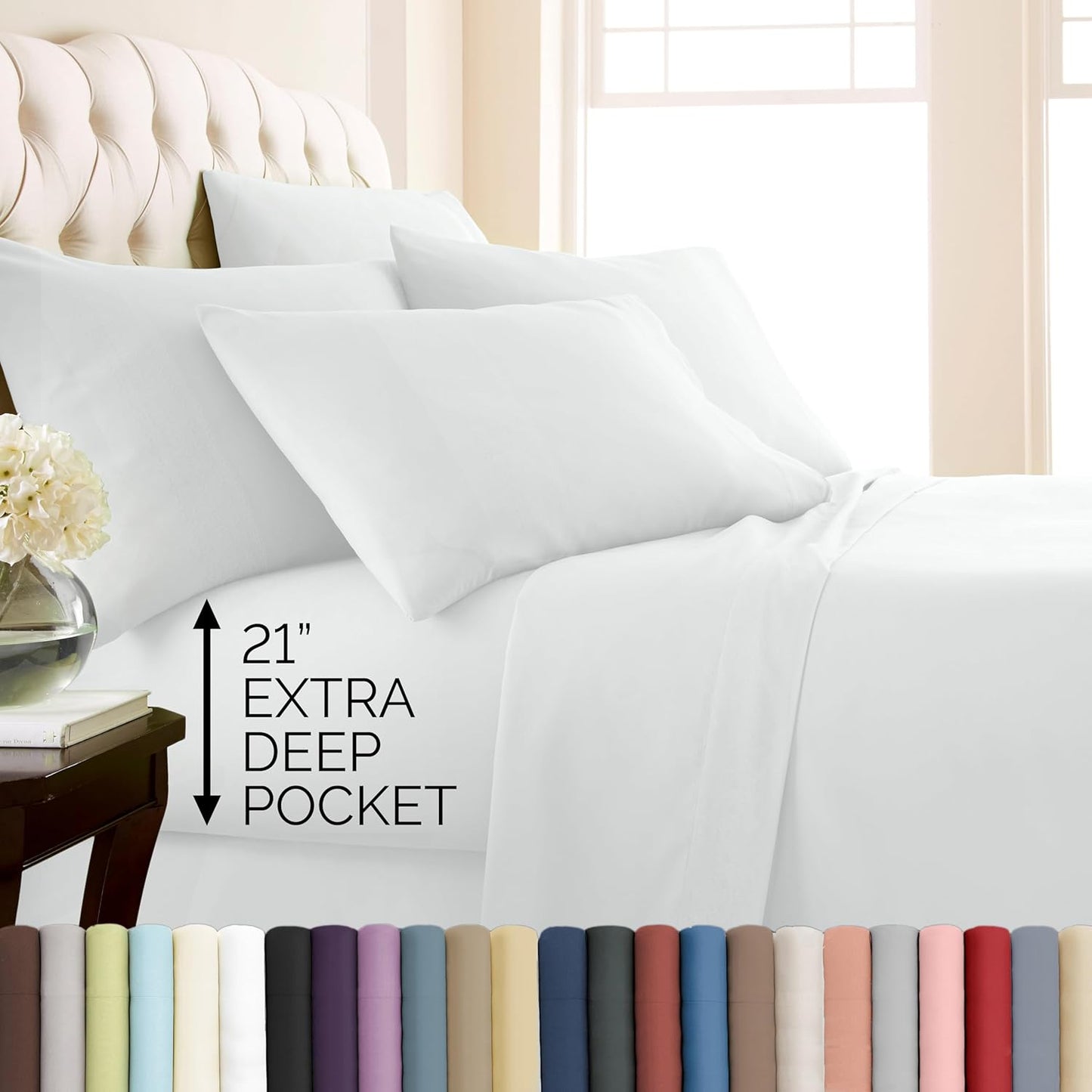 Queen Sheets Deep Pocket Set - Soft Microfiber White Bedding