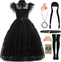 Adult Halloween Long Black Dress Costume Set - Complete Accessories