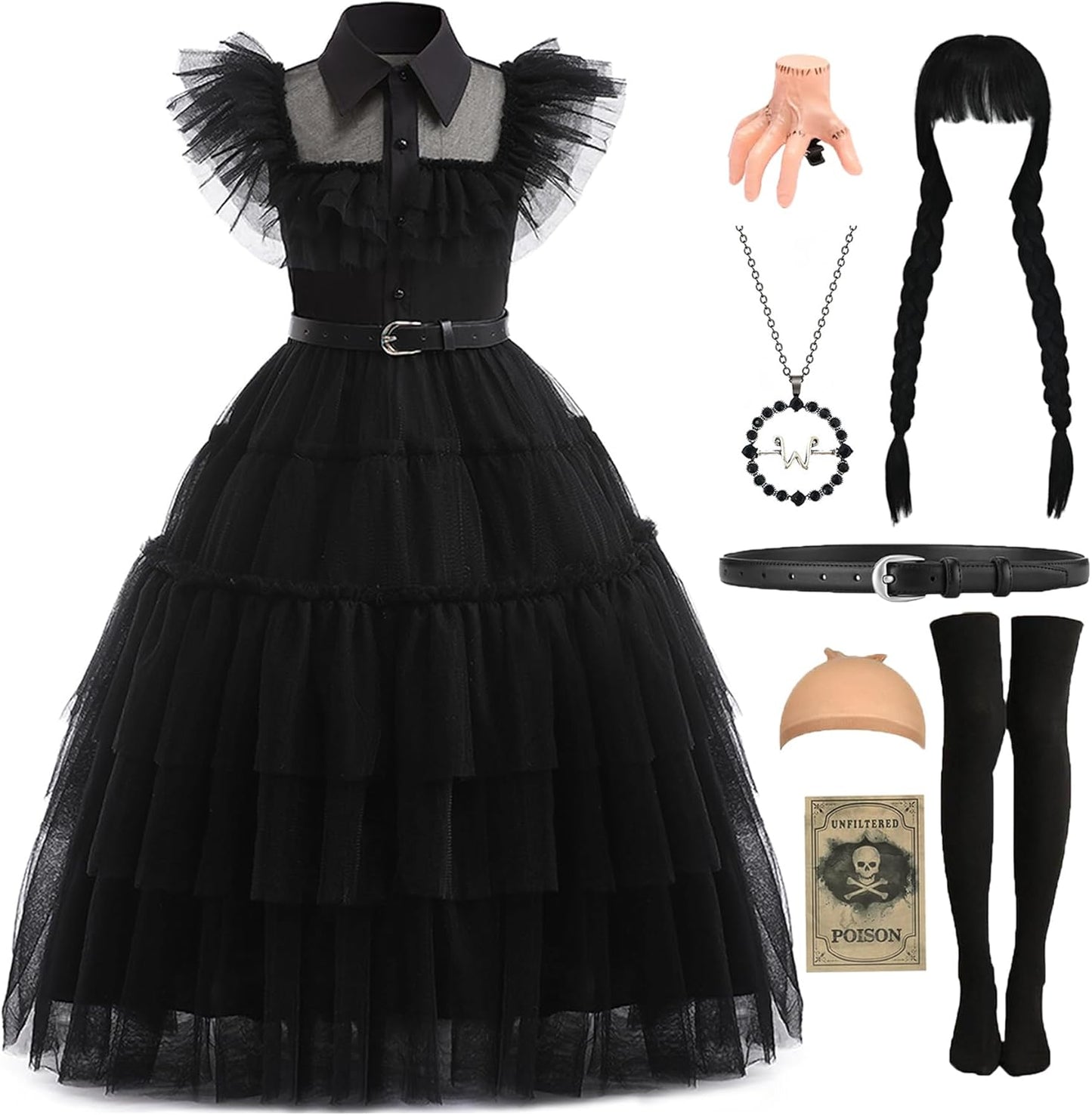 Adult Halloween Costumes Women Long Black Dress with Accessories