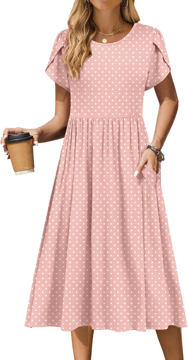 Zeagoo Women Summer Short Sleeve Midi Dress with Pockets