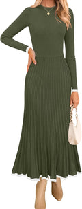 ZESICA Women's Long Sleeve Sweater Dress - Flattering Pleated