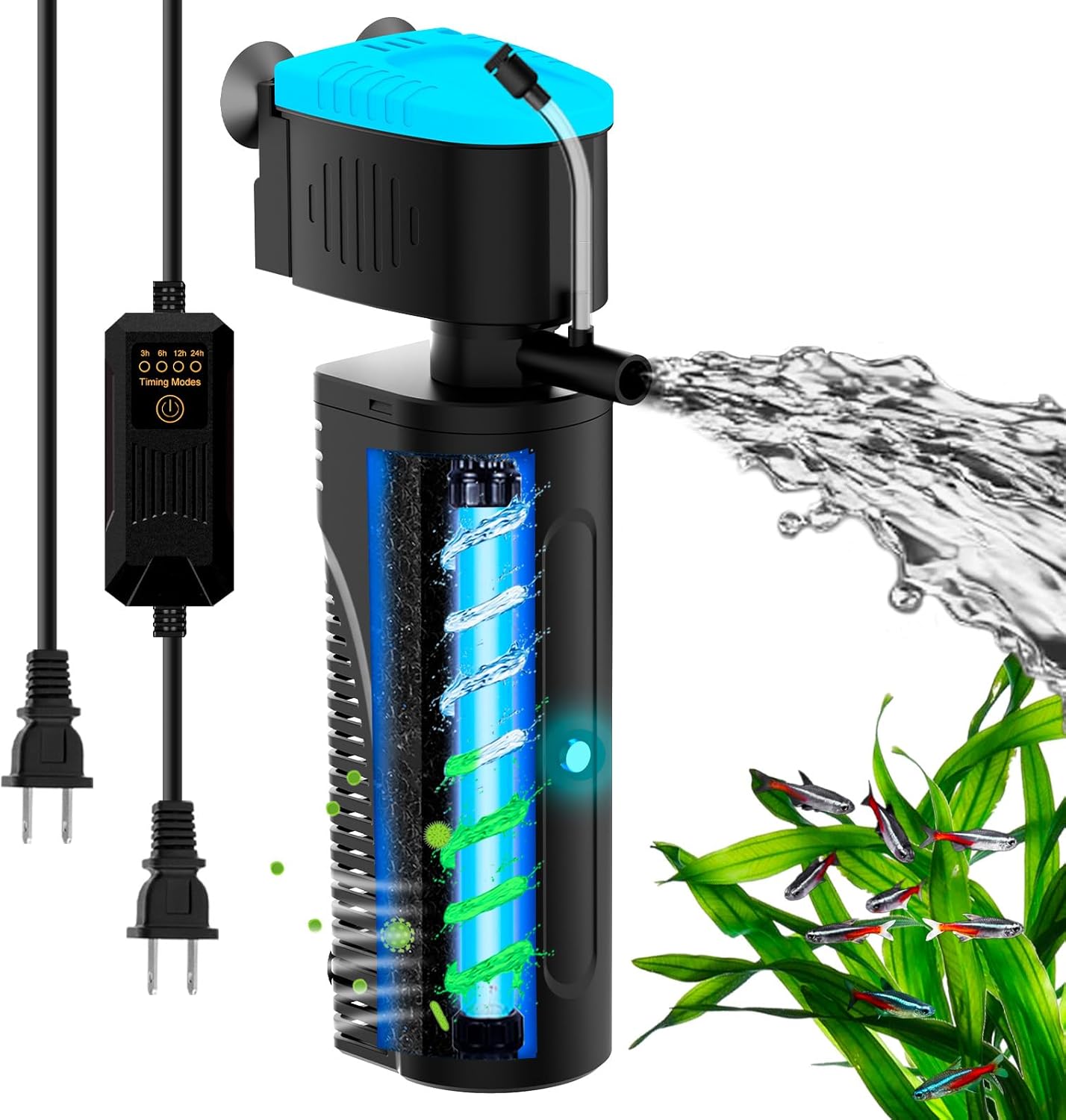 Aquarium Filter with Aeration & Rainfall Mode for 60-150Gal