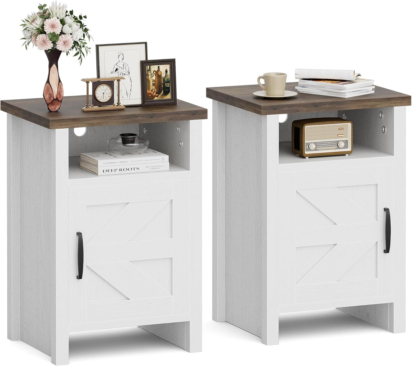 Farmhouse Nightstand with Barn Door Design for Bedroom Use