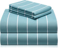 Queen Size Striped Light Blue Sheet Set - 4 PC Cooling Microfiber