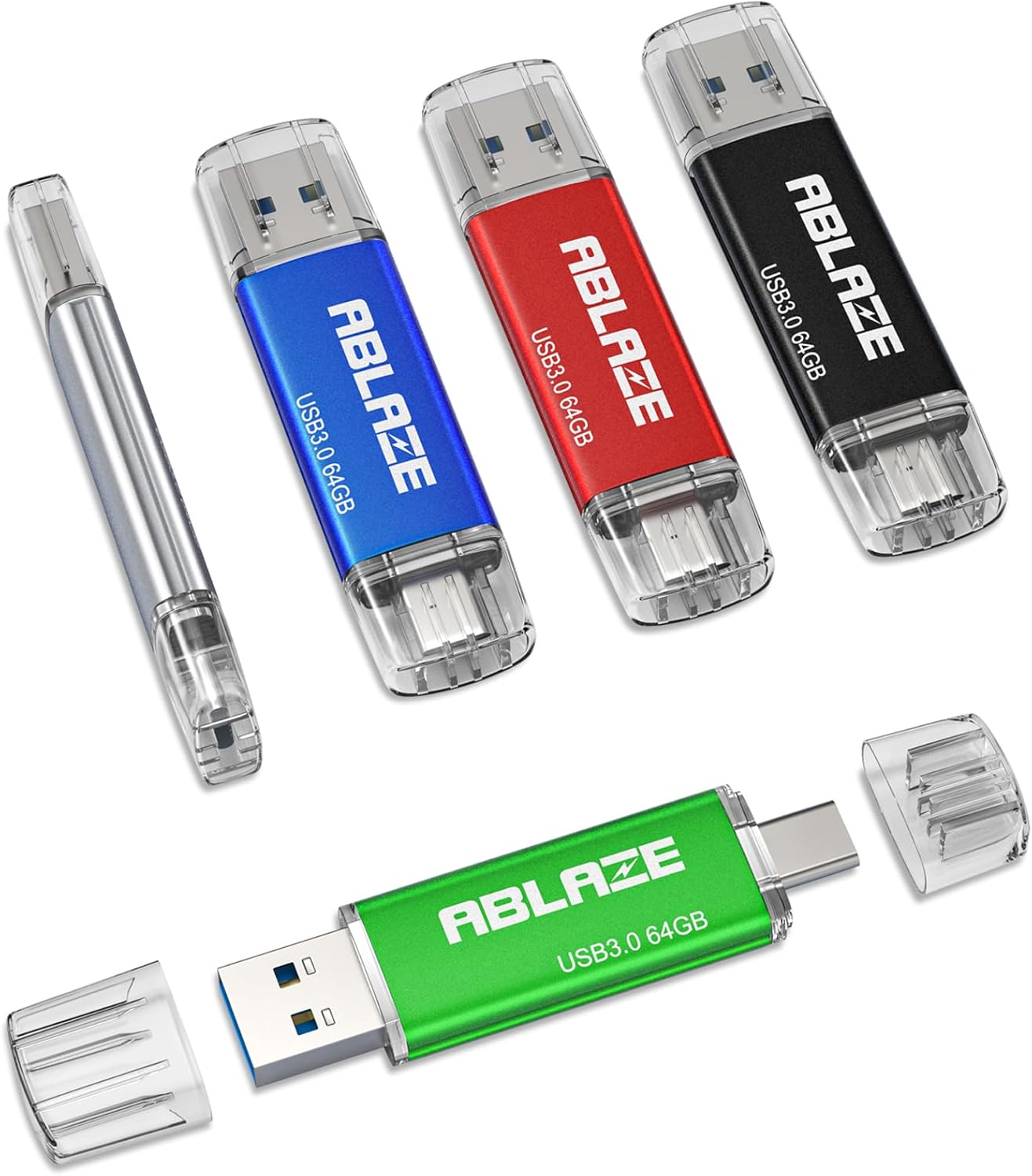 ABLAZE 64GB Dual USB 3.0 Flash Drive 5 Pack for iPhone and Android
