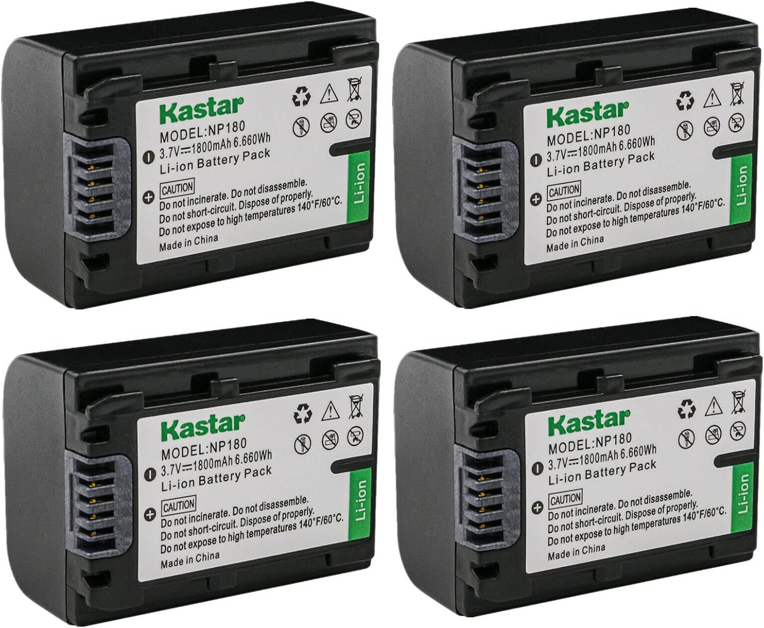 Kastar 4-Pack 3.7V 1800mAh Battery Pack for Ordro Cameras