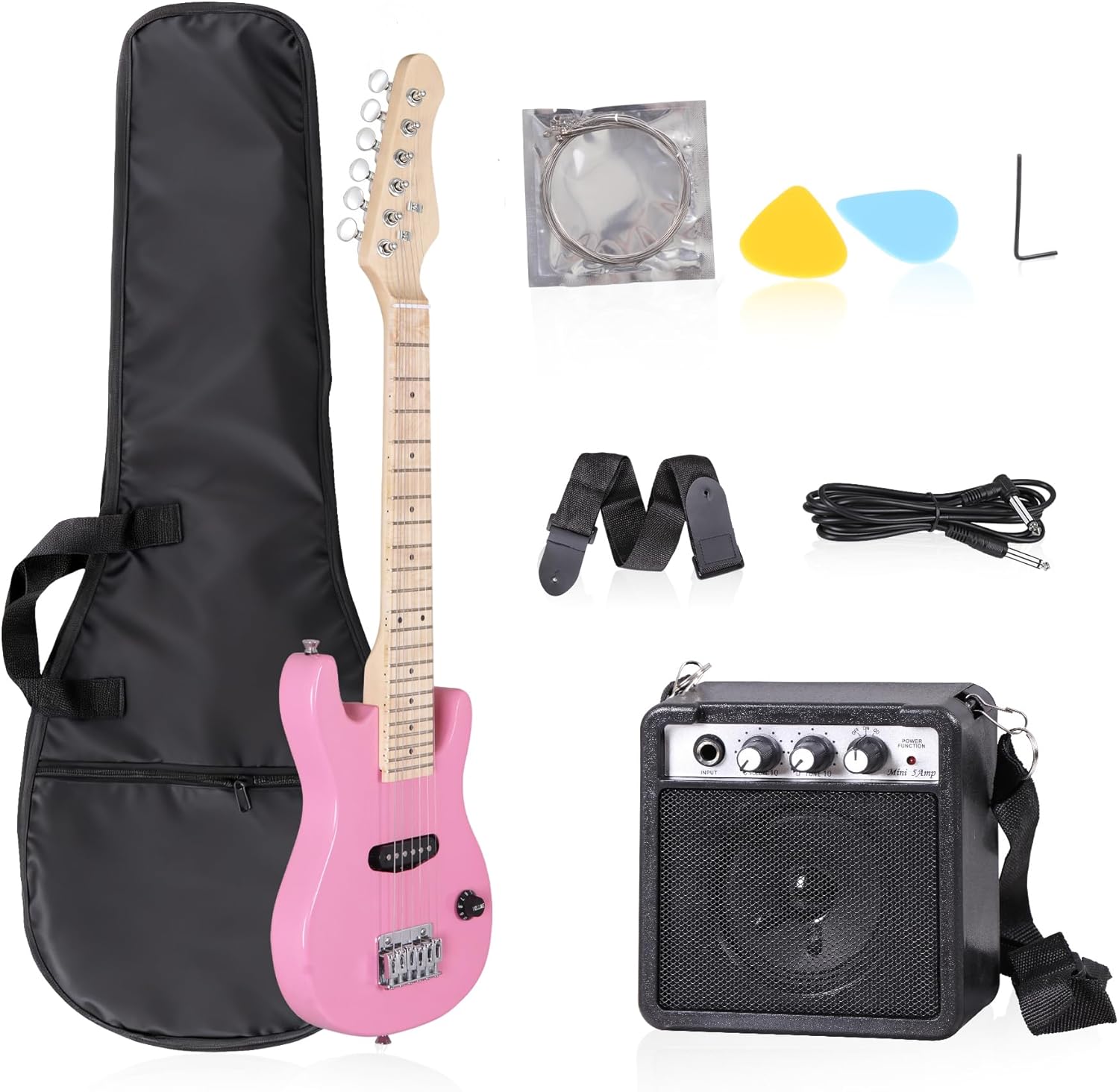 30 Inch Kids Electric Guitar with Complete Beginner Kit in Pink