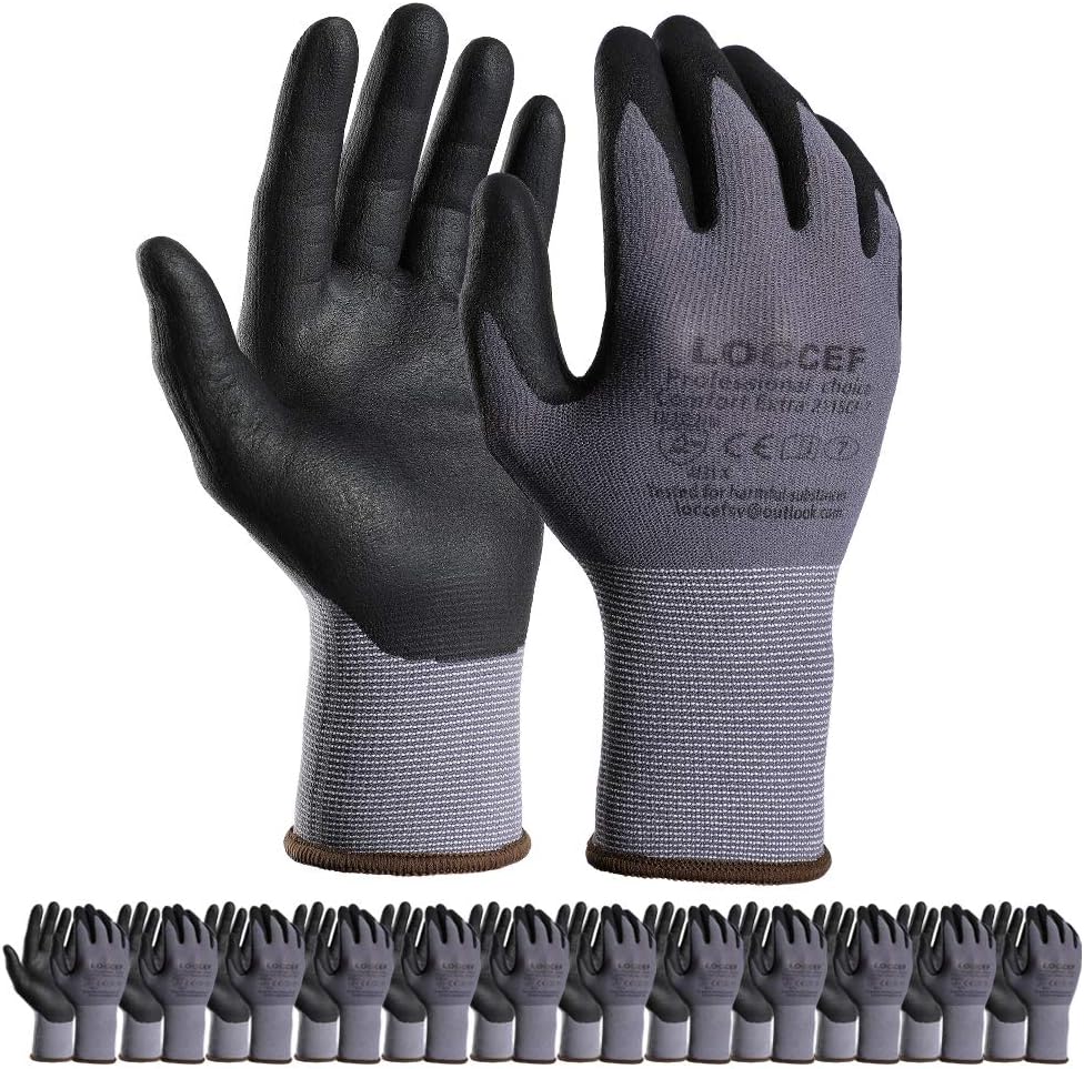 LOCCEF Safety Work Gloves with MicroFoam Nitrile Coating