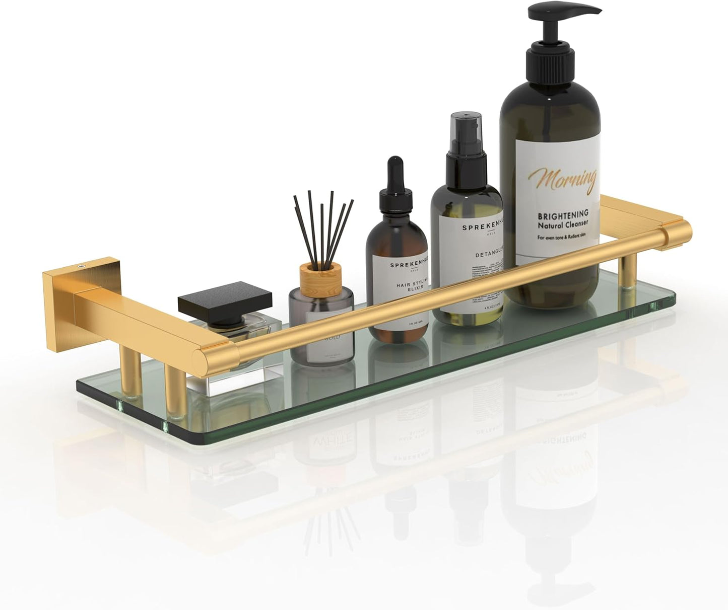 16 Inch Brusheld Gold Bathroom Glass Shelves for Modern Decor