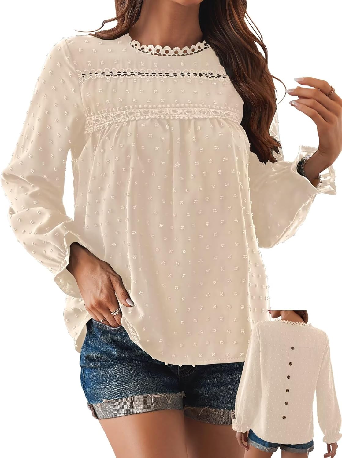 Womens Boho Tops Long Sleeve Shirts Cute Crewneck Blouse 2025