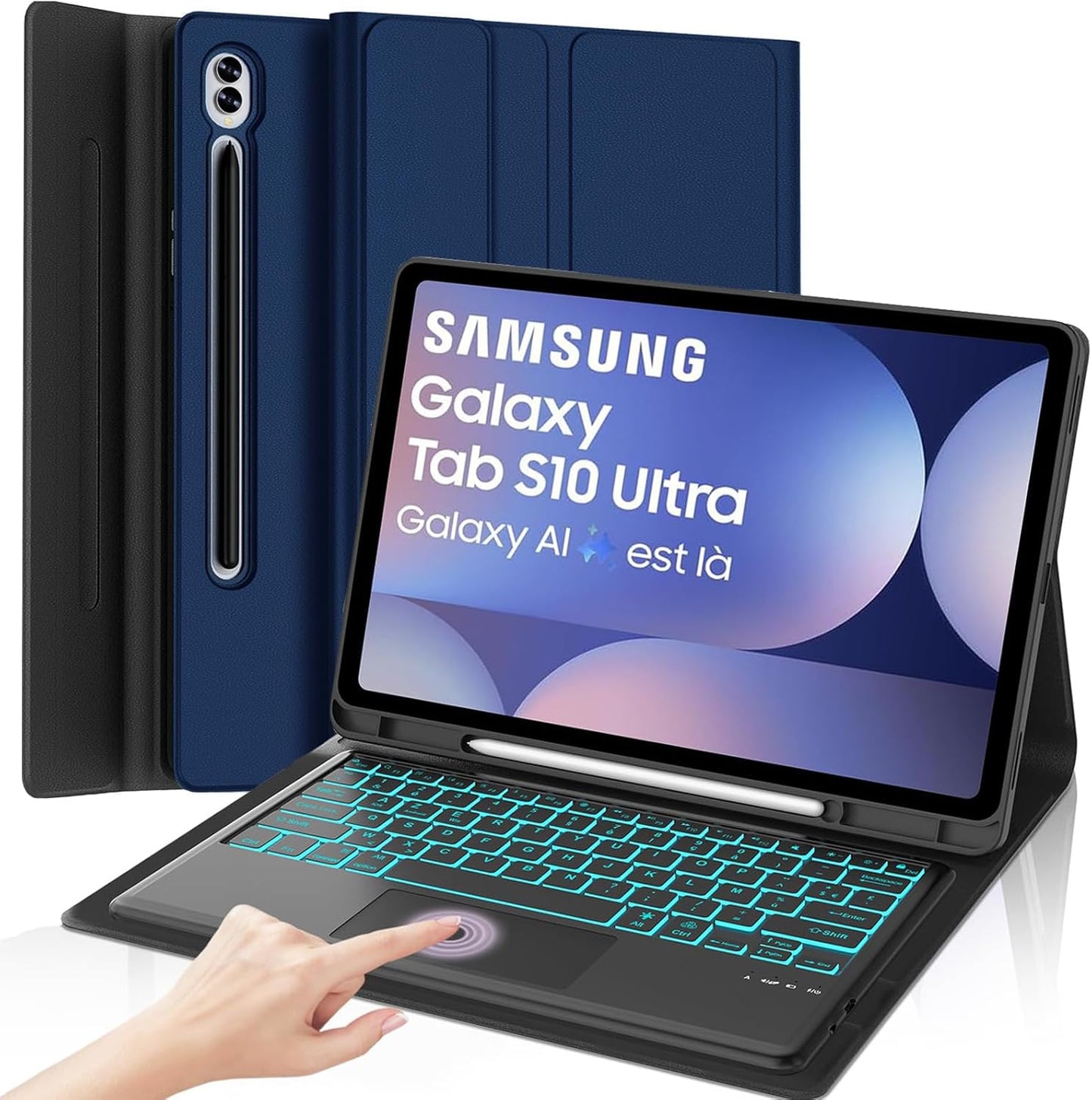 Touchpad Keyboard Case for Galaxy Tab S10/S9/S8 Ultra - Navy