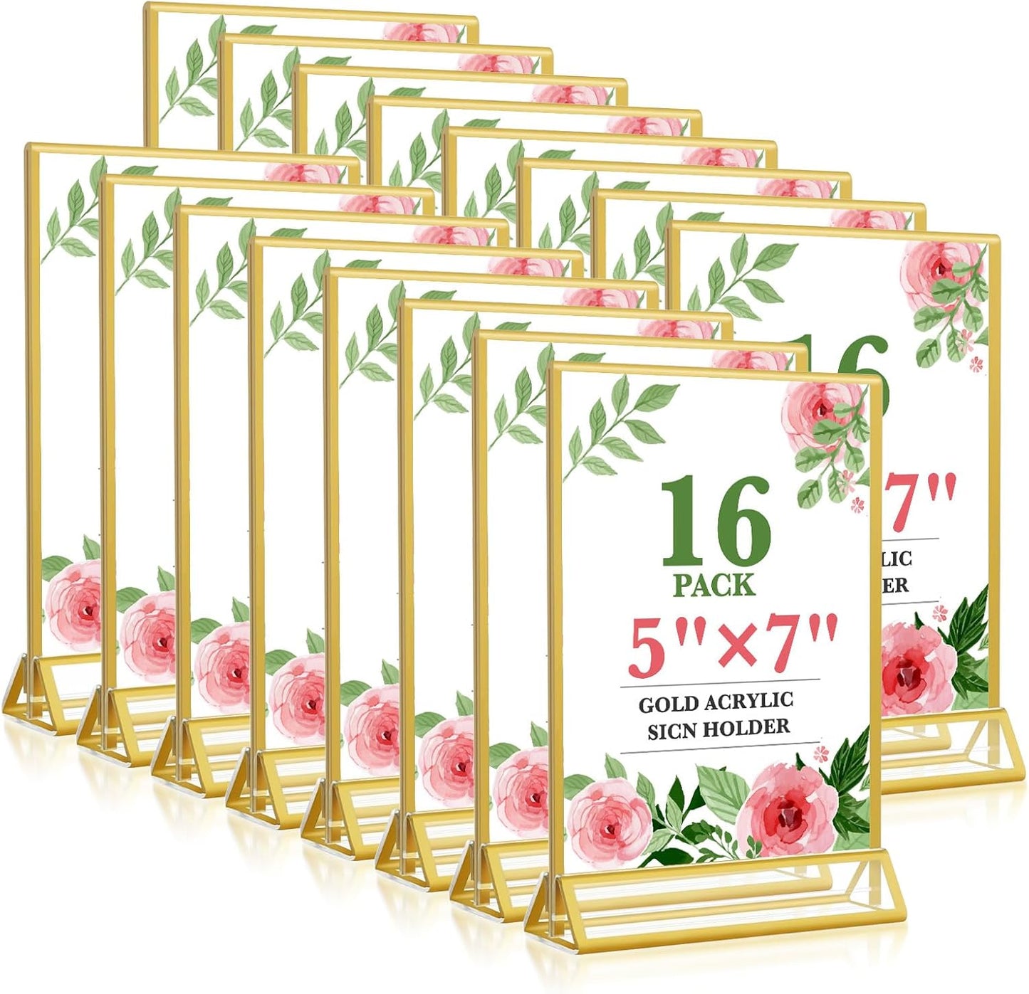 Gold Acrylic Sign Holder 5x7 for Weddings and Events - 16 Pack
