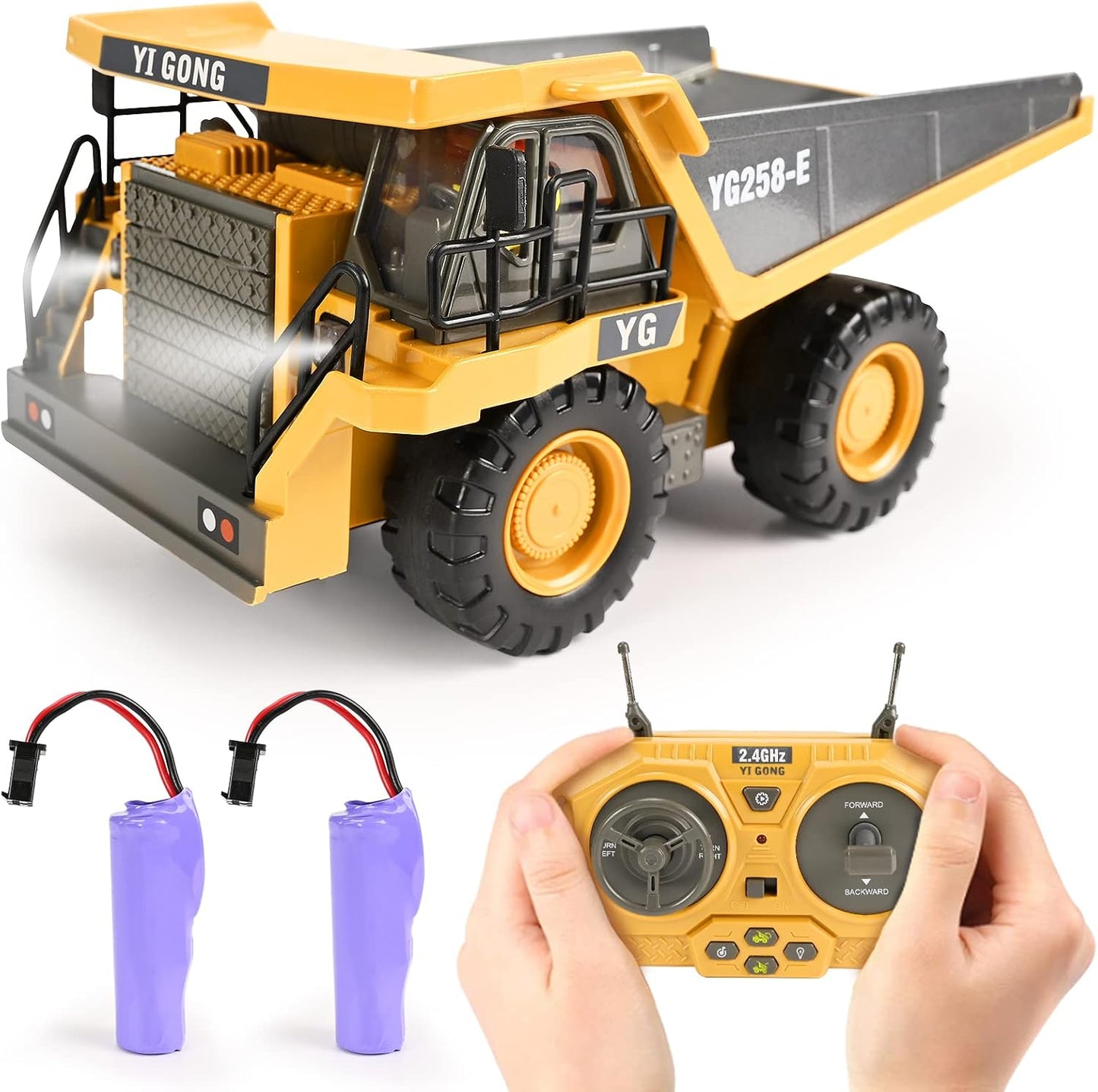 Remote Control Dump Truck Toys with Metal Bed and Lights