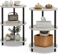 Small Round End Table Set of 2 - 3 Tier Narrow Accent Tables, Greige