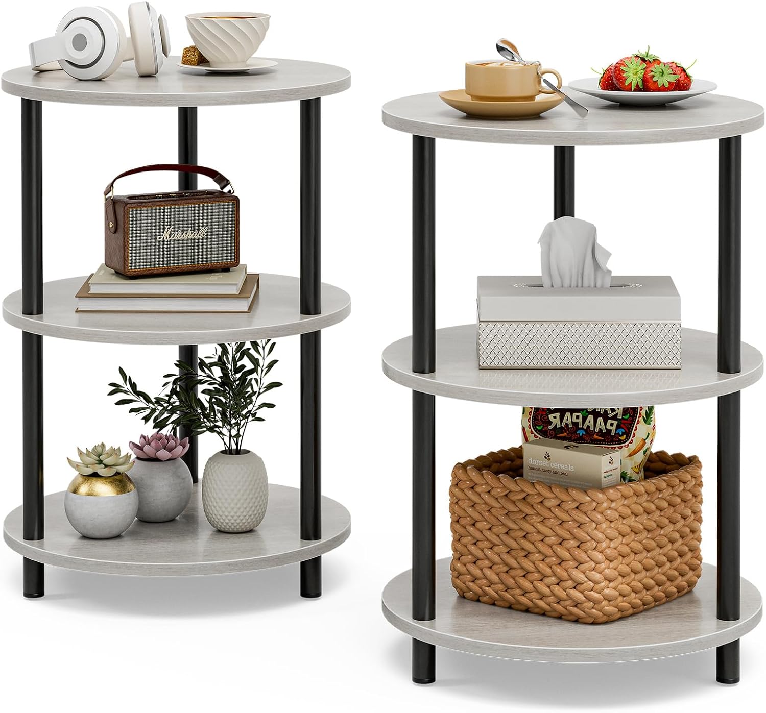 Small Round End Table - 3 Tier Design for Small Spaces