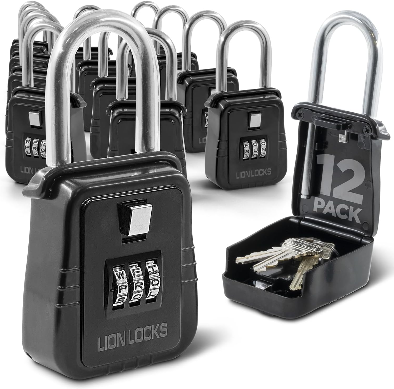 12-Pack Alpha Key Lock Box - Secure Outdoor Key Safe for Realtors