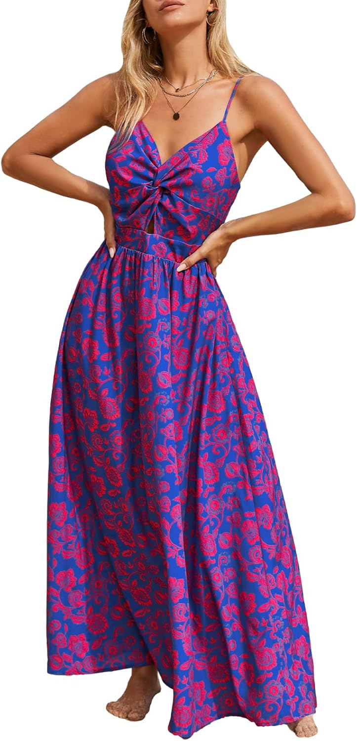 Floral Print Twisted V Neck Maxi Dress for Summer Casual Wear