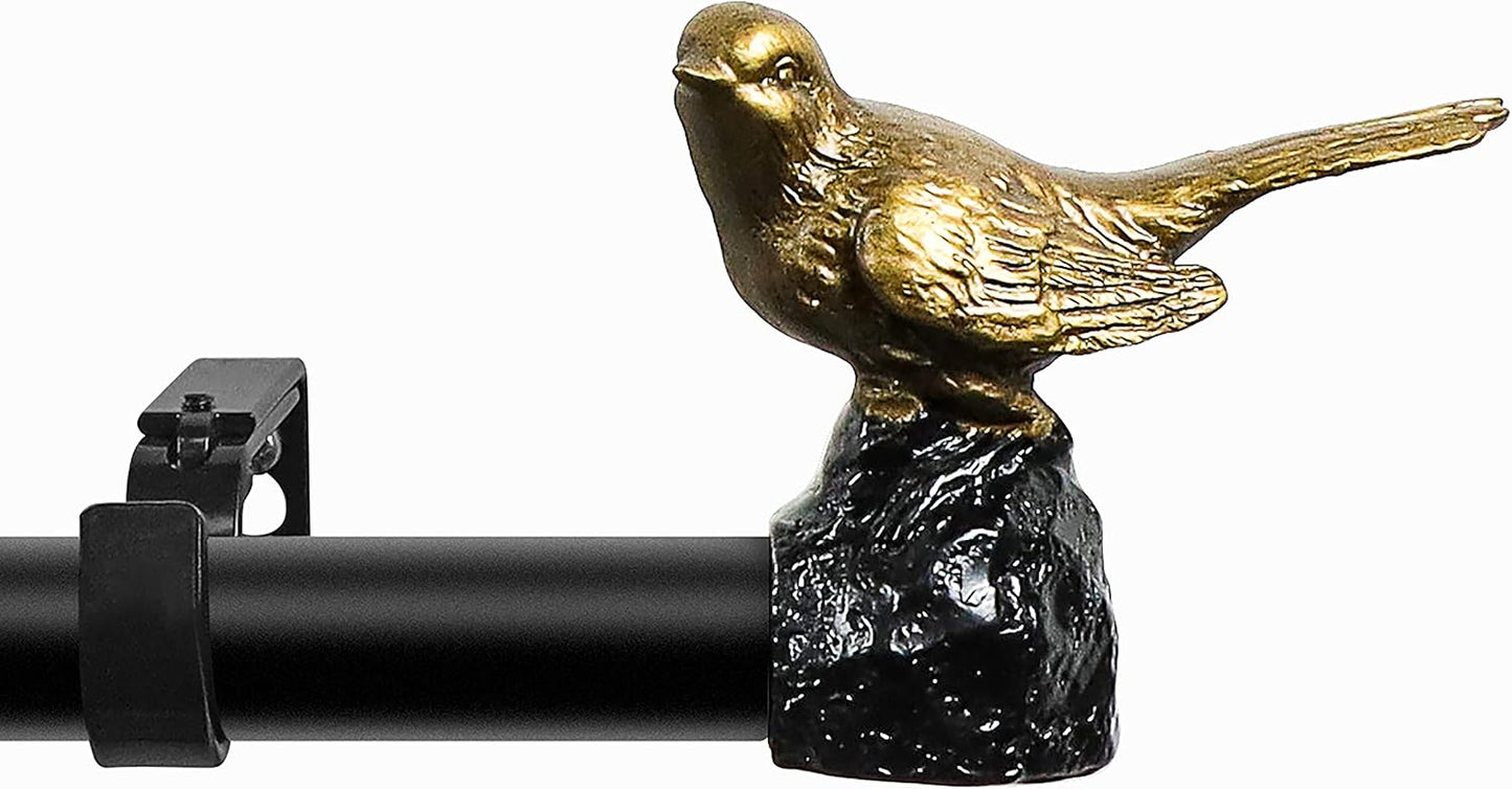 MERIVILLE 1-Inch Curtain Rod, Renaissance Gold Bird Finials, 48-84-Inch Black Rod