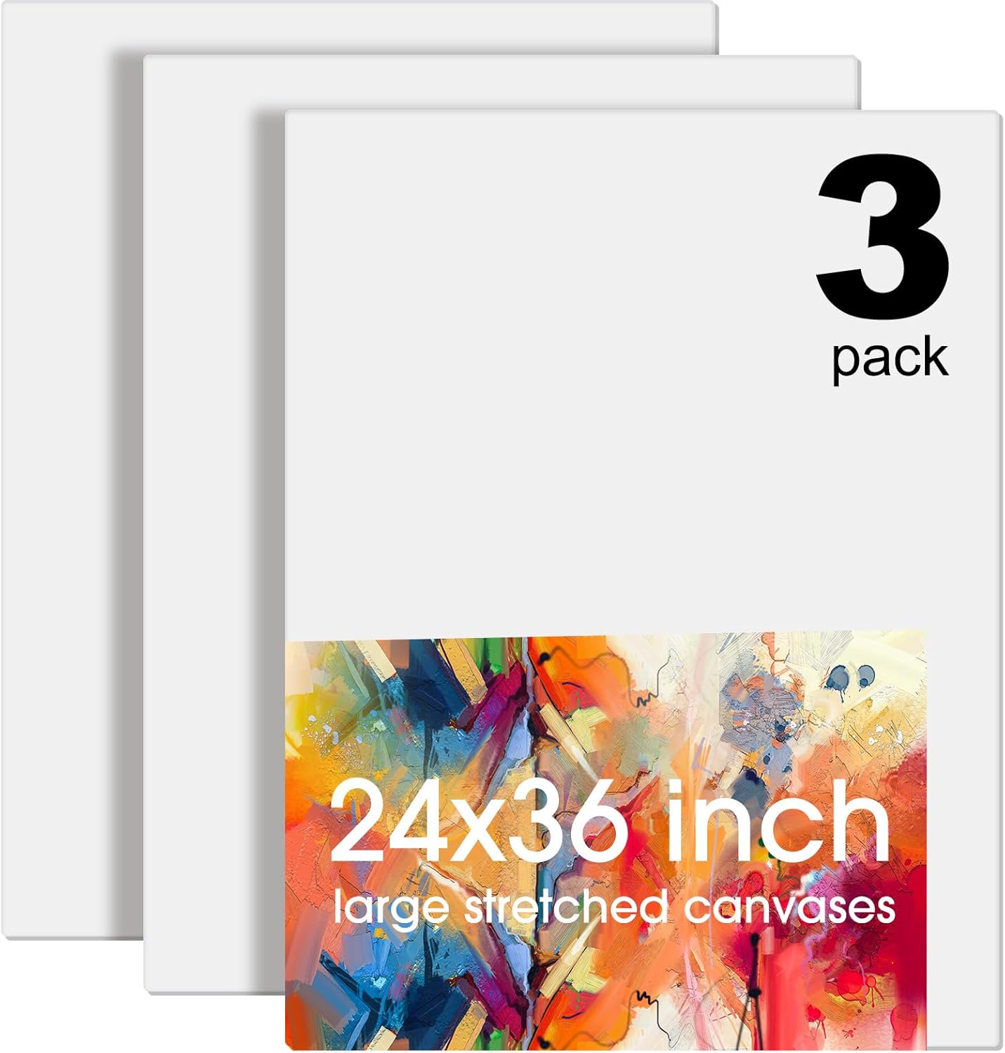 Large Canvas for Painting - 3 Pcs 36 x 24 Inch Blank Canvases