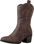 Women's Mid Calf Cowgirl Boots - Chunky Low Heel, Side Zipper