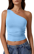 QINSEN One Shoulder Tank Top Cropped Slim Fit - Stylish Y2K Tee
