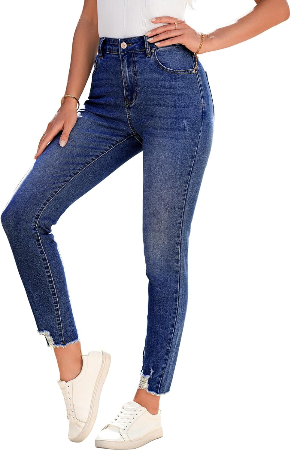 SHEWIN Women's Ripped Shaping Skinny Jeans for Trendy Style