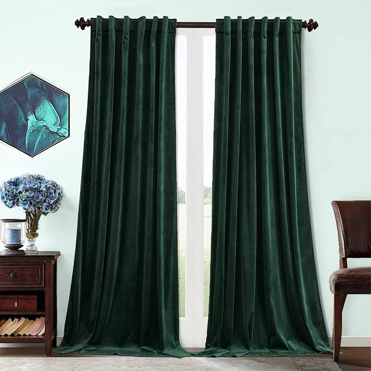 Benedeco Dark Green Velvet Curtains for Bedroom Window Decor