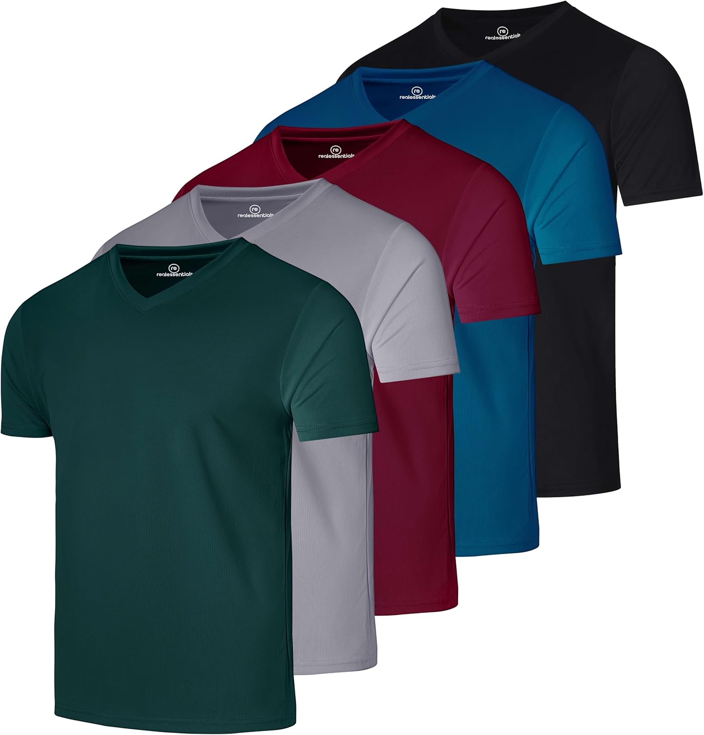 Real Essentials Men's Mesh Quick Dry V-Neck T-Shirt 5 Pack