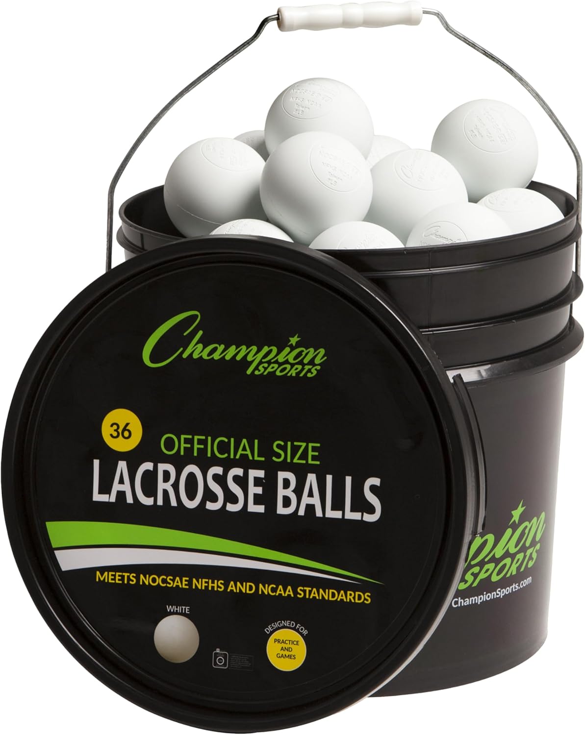 Champion Sports Lacrosse Balls Bucket - 36 Count for Training