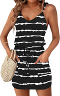 Womens Spaghetti Strap Beach Cover Up Dress - Drawstring Waist