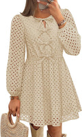 Long Sleeve Mini Dress Tie Front Babydoll A Line - Fall Style