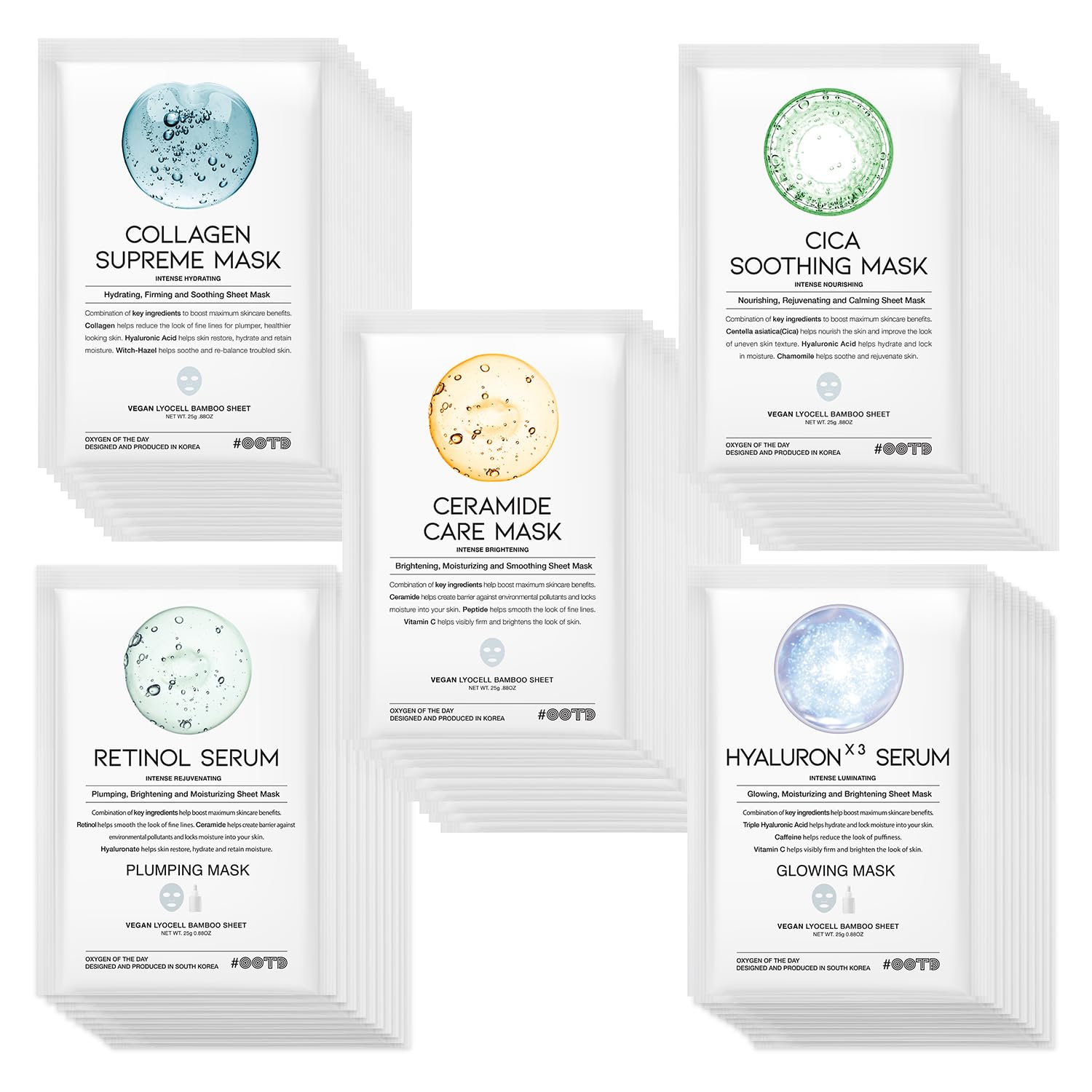 50 Combo Korean Face Sheet Mask Gift Pack for Hydration & Brightening